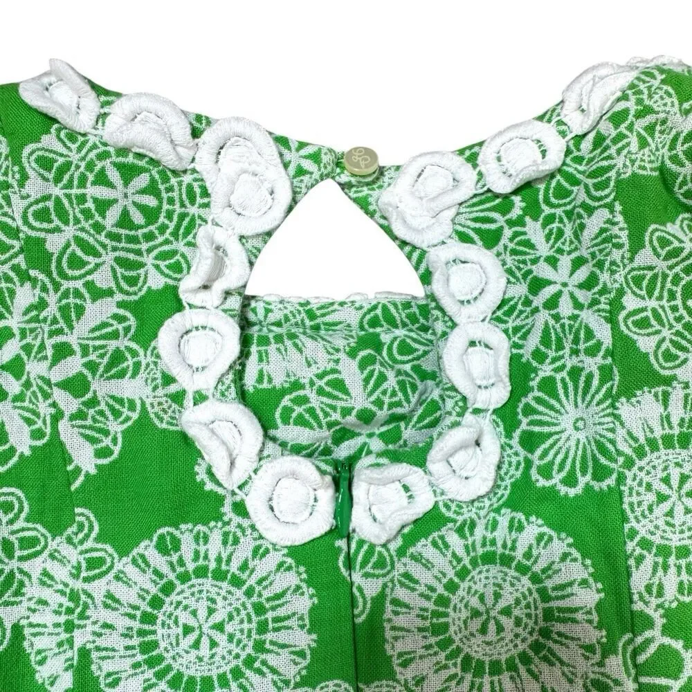 Lilly Pulitzer Kelly Green Embroidered Shift Dress Girls 7 Lace Preppy Church